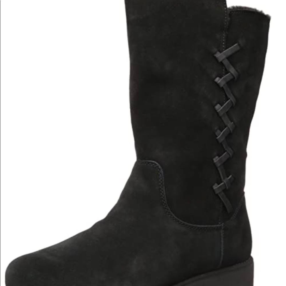 Bearpaw tall wedge boots w/ leather cord accent